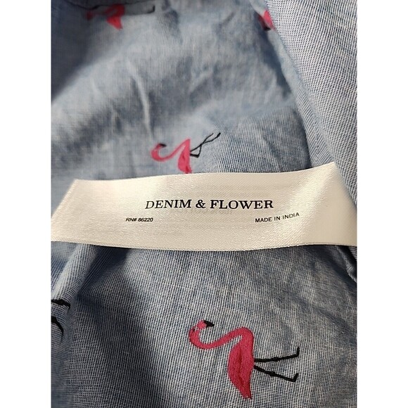 Ricky Singh Denim & Flower Mens Cotton Button Down Flamingo Shirt Medium - Picture 9 of 10